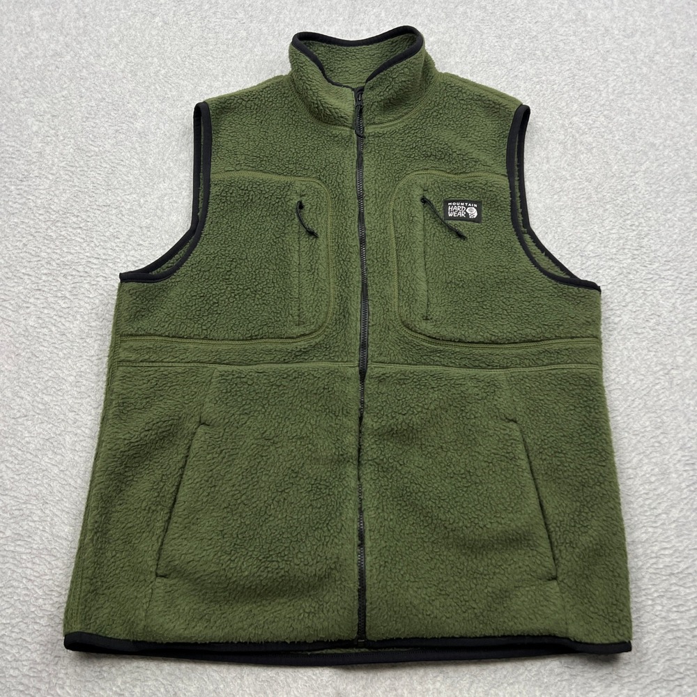 Mountain Hardwear HiCamp Fleece Vest Mens Small Green Full Zip Utility Pockets